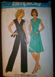 7522 SIMPLICITY 1972 WRAP TIED STRETCH KNIT JUMPSUIT, DRESS PATTERN 12 34B